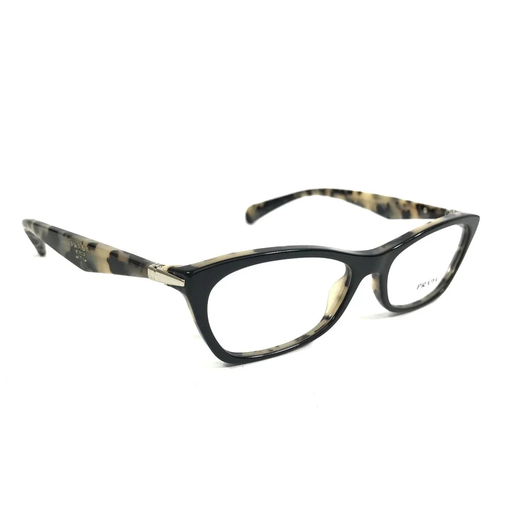 Prada Eyeglasses Frames VPR15P ROK-1O1 Black Tortoise Cat Eye Full Rim 53-16-135